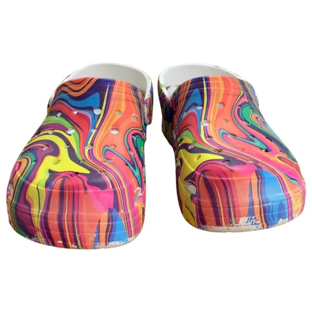 Mallaza Kids SIze 3/4 Rainbow Swirl Slip On Heel Strap Garden Clog Sandal Shoes